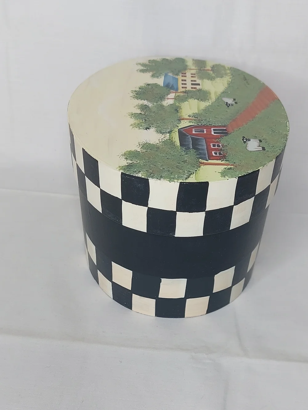 Decorative Black & White Check Farmhouse Storage Hat Boxes - Set of 3